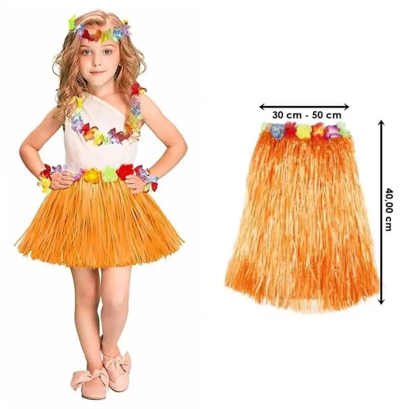 Yetişkin ve Çocuk Uyumlu Turuncu Renk Püsküllü Hawaii Luau Hula Etek 40 cm Yetişkin ve Çocuk Uyumlu Turuncu Renk Püsküllü Hawaii Luau Hula Etek 40 cm