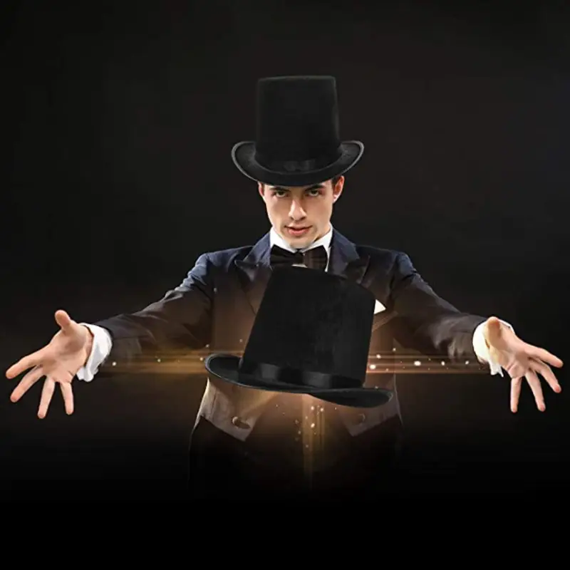Yetişkinler İçin Siyah Renk Ringmaster Sihirbaz Şapkası Silindir Şapka Yetişkinler İçin Siyah Renk Ringmaster Sihirbaz Şapkası Silindir Şapka