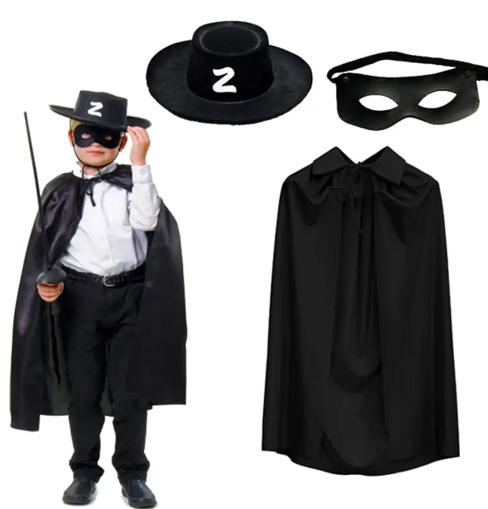 Zorro Pelerini Şapkası ve Maske Seti Çocuk Boy Zorro Pelerini Şapkası ve Maske Seti Çocuk Boy